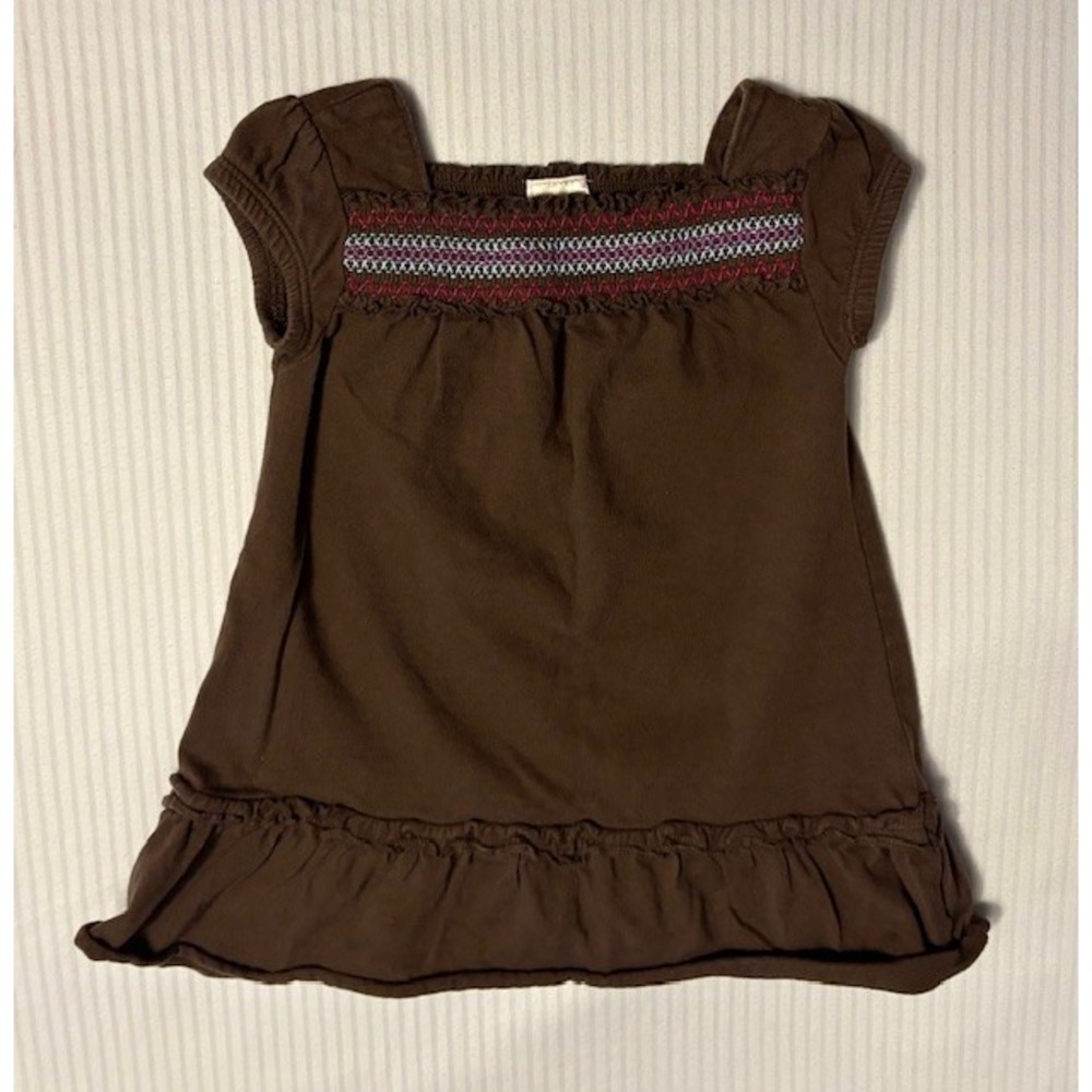 Old Navy tank/cap sleeve shirt, size 6-12 months, brown with embroidered pattern